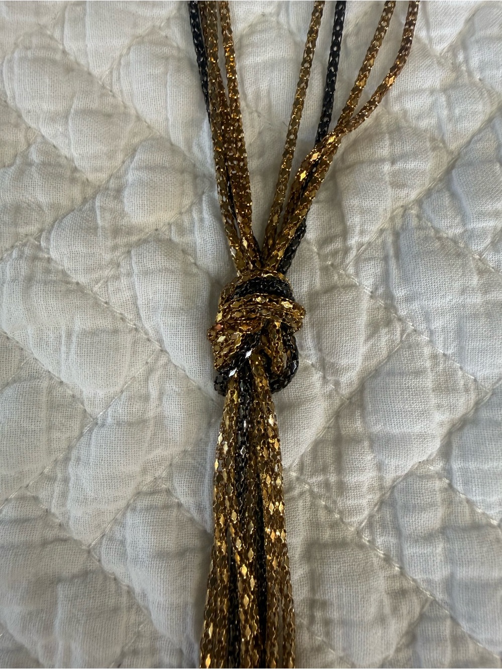 Gold & Gun Metal Knot Tassel Necklace - Women Jewelry